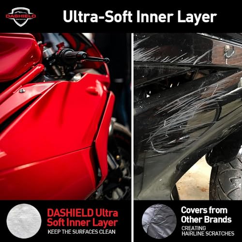Ultimum Series Motorcycle Cover Waterproof All Weather Protection Universal Heavy Duty Night Reflector with Lock-Holes Compatible with Suzuki Harley Davidson Kawasaki Yamaha Honda Red XXXL - size: XXXL