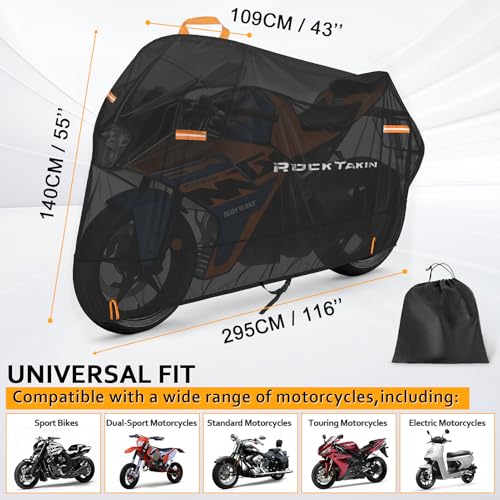 Motorcycle Cover Waterproof Outdoor 300D Motorcycle Cover 116" - size: 116"L x 43"W x 55"H