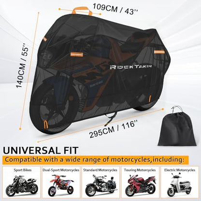 Motorcycle Cover Waterproof Outdoor 300D Motorcycle Cover 116" - size: 116"L x 43"W x 55"H