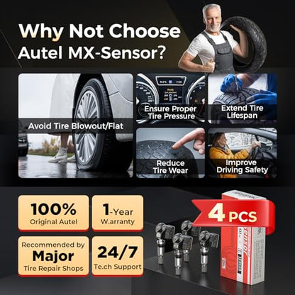 Autel TPMS Sensor MX-Sensor 2 in 1 (Press-in), Programmable TPMS Tire Pressure Sensor 315MHz+433MHz, 100% Clone-able, Same as OE-sensors (Metal Valve Set of 4)