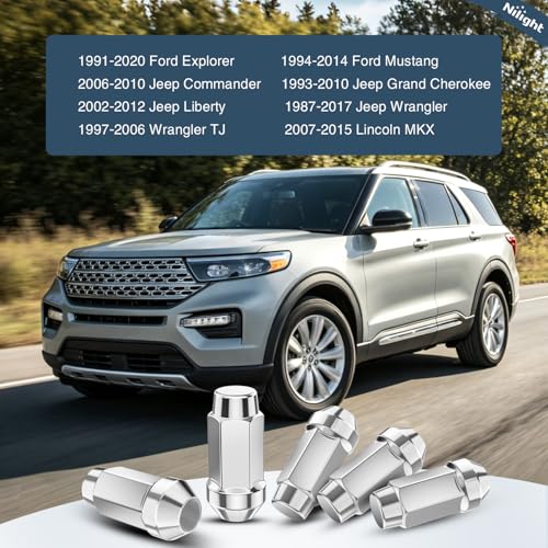 Nilight 20PCS 1/2-20 Lug Nuts Compatible with 1987-2017 Jeep Wrangler - color: Silver, size: 20PCS Explorer 1991-2020 Mustang 1994-2014