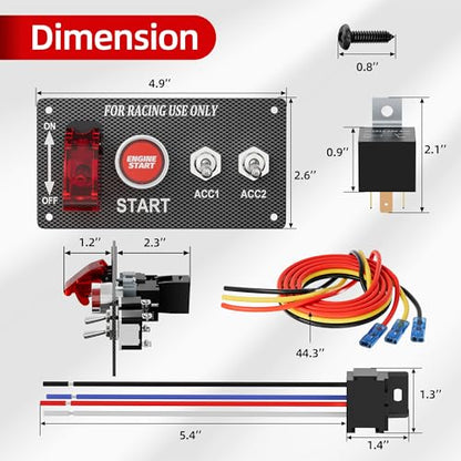 RVBOATPAT 4 in 1 Toggle Switch Panel DC 12V 30A Ignition Switch Panel Toggle Race Car Switch Panel Racing Push Start Ignition Kit for Automotive Truck - color: 4 in 1 Ignition Switch Panel
