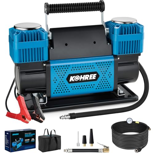 Kohree 12V Dual Cylinder Air Compressor, 12.35 ft³/Min Fast Tire Inflator - style: Basic-Dual Cylinder