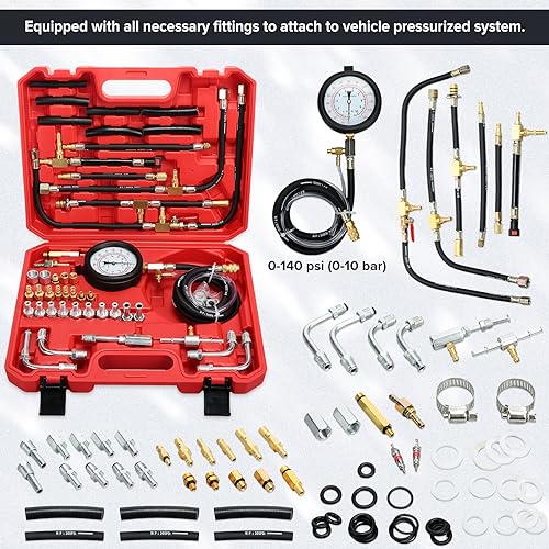 Therwen 45 Pcs Gauge 0-140 Psi Fuel Injection Pressure Tester Kit 8 Pcs Gauge 0-300 Psi Compression and Spark Plug Tester, Oil Pressure Gauge Automotive Tool Kit for Motorcycle Car Truck