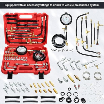 Therwen 45 Pcs Gauge 0-140 Psi Fuel Injection Pressure Tester Kit 8 Pcs Gauge 0-300 Psi Compression and Spark Plug Tester, Oil Pressure Gauge Automotive Tool Kit for Motorcycle Car Truck
