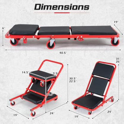 Goplus 41" Foldable Mechanic Creeper, 4-in-1, 450 LBS Capacity - color: Red, size: 41"