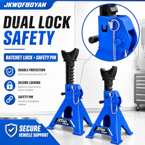 Jack Stands 3 Ton with Double Pin Locking, Car Jack Stands for Trucks Adjustable, Heavy Duty Jack Stands for Home, Garage,SUV,Pickup,Car,UTV/ATV,1 Pair - color: Blue