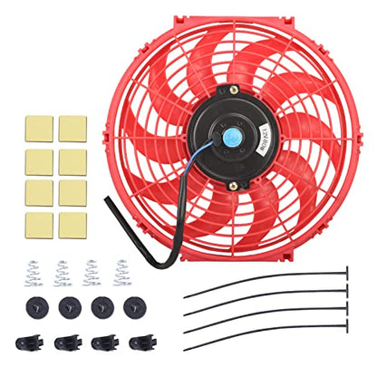 12 Inch Slim Fan Push Pull Electric Radiator Cooling Fan, Red - color: Red, size: 12'’