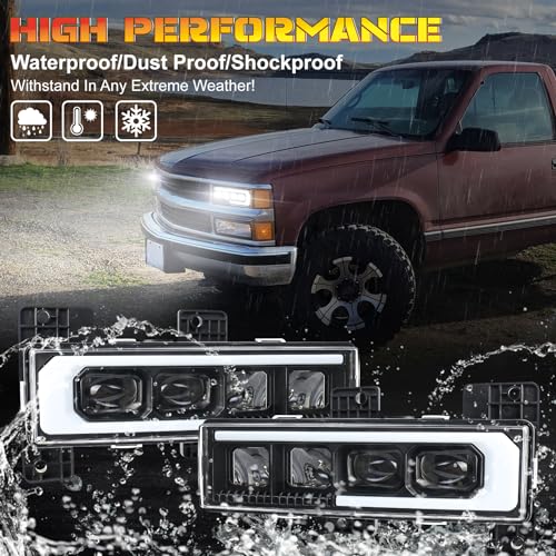 LED Headlight Assembly with DRL Compatible with 1988-1998 Chevy GMC