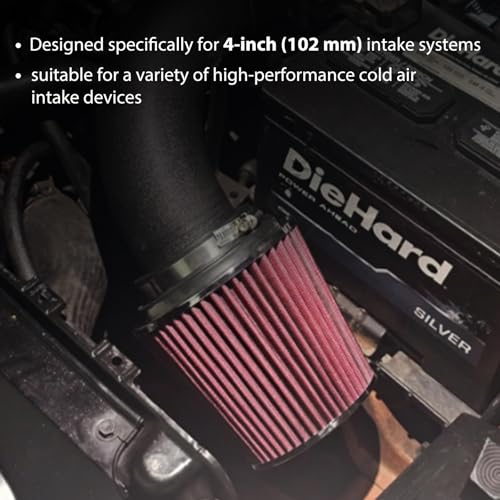 RYANSTAR RACING 102mm 4in Dry Cone Air Filter High Flow Red Washable - size: 4"