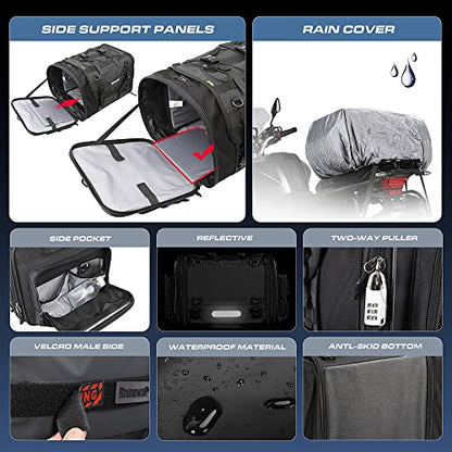 Rhinowalk Motorcycle Tail Bag Expandable Motorcycle Travel Luggage 60L Waterproof All Weather/Trunk/Rack Bag with Sissy Bar Straps-Black - size: Black 40-60L