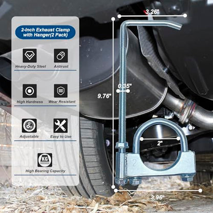2" Universal Exhaust Clamp With Hanger, Muffler Hanger, Pack of 2 - size: 2 Inch-2 PACK