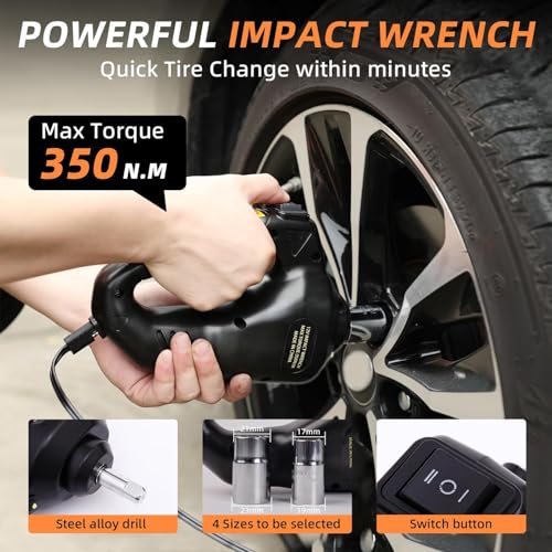 STANDTALL Electric Car Jack 5 Ton 12V Floor Jack, Impact Wrench, Inflator - color: Black Jack+Portable Wrench