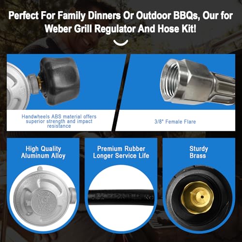 For Weber Hose and Regulator kit, for Weber Grill Regulator Replacement, Fits for Spirit II (2017-2019) and Spirit E310 E320 E210 Genesis II 210/LX 240 and Genesis II 300/400 (2017-2019) Gas Grills. - size: 25 in for Weber Genesis/Summit/Spirit