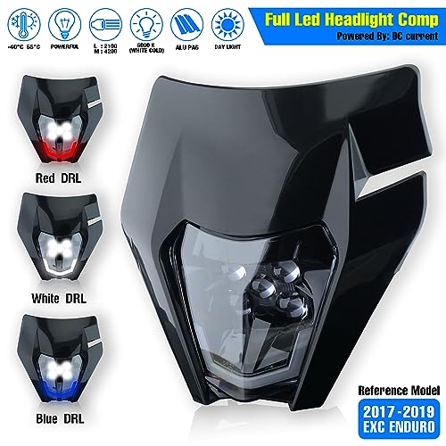Headlight Head Lamp Light Fairing Mask Day Running Light For ATV Scooters Dirt Pit Bike Enduro (Black+Red DRL) - color: Black Red DRL