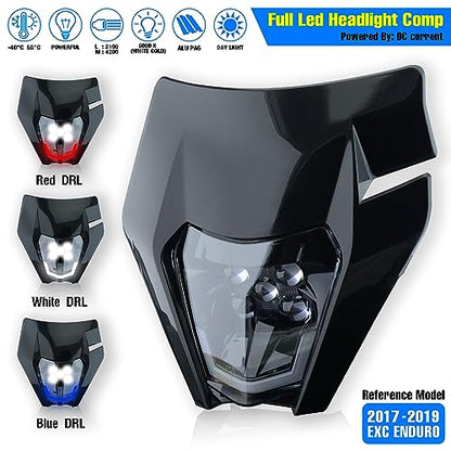 Headlight Head Lamp Light Fairing Mask Day Running Light For ATV Scooters Dirt Pit Bike Enduro (Black+Red DRL) - color: Black Red DRL