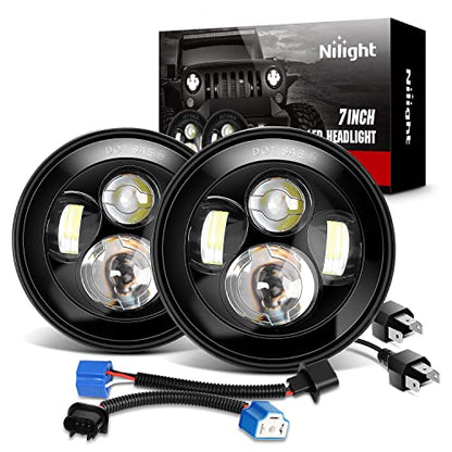 Nilight 2PCS 7 Inch Round Cree Headlight High Low Beam for Wrangler JK TJ CJ 1997-2017 Rubicon Sahara Hummber H1 H2 Motorbikes - color: JK Headlight White 2Pcs