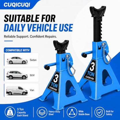 Jack Stands, Heavy Duty Car Jack Stand with Lock Pin and Large Foot Base for Car SUV, 3 Ton Stand Car Lift 1 Pair Light Blue - color: Light Blue