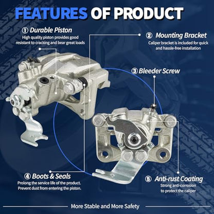 Maxfavor 19B3359 19B3358 Rear Pair Disc Brake Calipers Assembly w/Bracket
