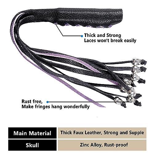 2 PCS Faux Leather Motorcycle Lever Covers with Fringes, Motorcycle Brake Clutch Lever Covers Grip Tassels Motorcycle Handlebar Handle Grip Covers, Fringed Leather Lever Covers Wraps with Skulls - color: Black & Purple Laces*1 & Black Laces*1