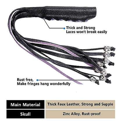 2 PCS Faux Leather Motorcycle Lever Covers with Fringes, Motorcycle Brake Clutch Lever Covers Grip Tassels Motorcycle Handlebar Handle Grip Covers, Fringed Leather Lever Covers Wraps with Skulls - color: Black & Purple Laces*1 & Black Laces*1