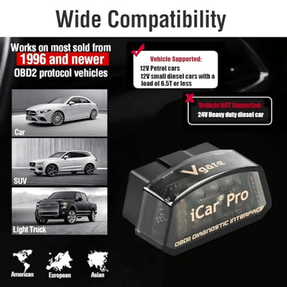Vgate iCar Pro Bluetooth 4.0 (BLE) OBD2 Fault Code Reader OBDII Code Scanner Car Check Engine Light for iOS/Android - size: ICAR PRO BLE4.0 - iOS, Android & Windows