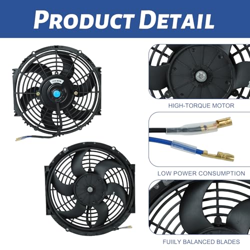 10inch 12V Universal Slim Pull Push Electric Radiator Cooling Fan with Mounting Kit Black - size: 10"