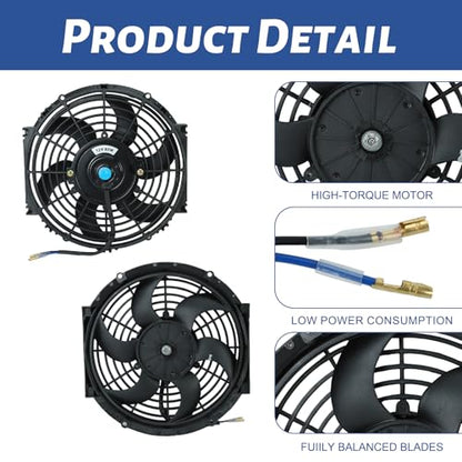 10inch 12V Universal Slim Pull Push Electric Radiator Cooling Fan with Mounting Kit Black - size: 10"