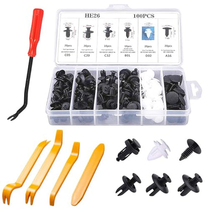 100PCS Car Bumper Retainer Clips with Fastener Remover - size: 100PCS&5Tools