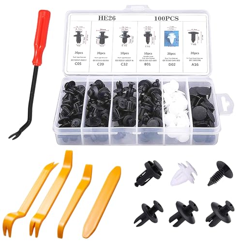 100PCS Car Bumper Retainer Clips with Fastener Remover - size: 100PCS&5Tools