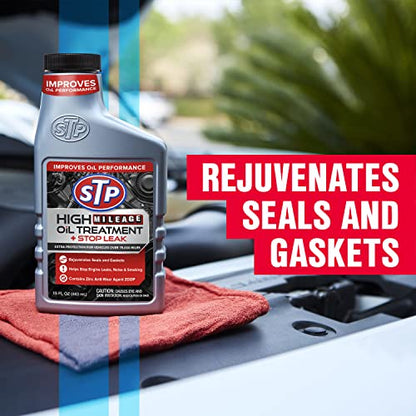 STP High Mileage Oil Treatment + Stop Leak - 15 FL OZ (Pack of 2) - size: 15 OZ (Pack of 2)