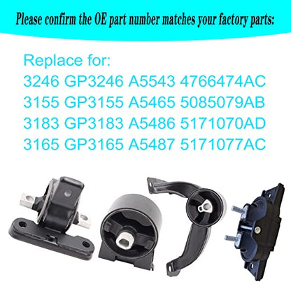 Motor Mount Kit for 09-10 Dodge Journey 2.4L 3.5L - size: A5487 A5486 A5465 A5469