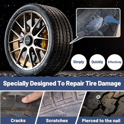 1DFAUL 24Pcs Tire Repair Glue Kit, 120ml Tire Patch Glue with Rubber Nail
