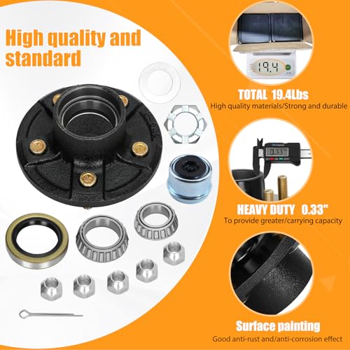 2 Sets 3500Lbs Axle Trailer Hub Kit 5 Bolt 4.5",5 Lug Trailer Hub Fit 1-1/16" to 1-3/8" Trailer Tapered Spindle,Boat Trailer Hubs 5 Lug,Trailer Wheel Hub Kit(Not fit Straight Spindle) - style: 5 on 4.5" Trailer Hub Kit for 3,500 lb Axle