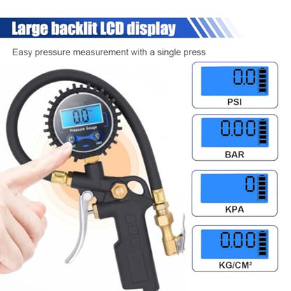 Digital Tire Pressure Gauge with Inflator - 250 PSI Heavy Duty Tire Inflator with Gauge & Quick Connect Coupler - Car Tire Air Chuck and Compressor Accessories - 0.1 Display Resolution (1 Pack)