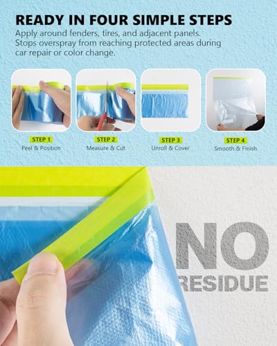 Pre-taped Automotive Masking Film for Painting - 22" x 66', 2 Rolls - color: Blue, size: 2 Rolls of 22" x 66'