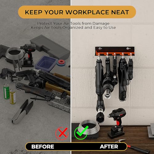 Air Tool Holder, Air Tool Rack for Garage Walls and Tool Cart Storage Organizer，Wall Mounted Lockable Pneumatic Tool Hanger for Air Compressor Tools, Pneumatic Nail Gun, Black-5 Slots - style: 5 Slots Air Tool Holder