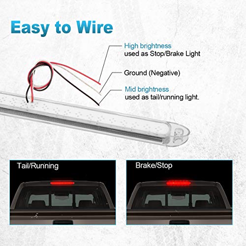 Partsam Submersible 17" Clear Lens Red 23 LED Trailer Truck RV Stop Turn Tail Rear 3rd Brake Identification Light Bar (Pack of 1)
