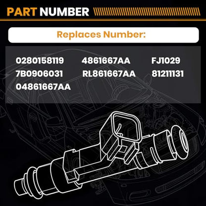 Fuel Injectors 0280158119 Compatible with Jeep Dodge Chrysler VW 3.3L 3.8L - size: 0280158119 6P