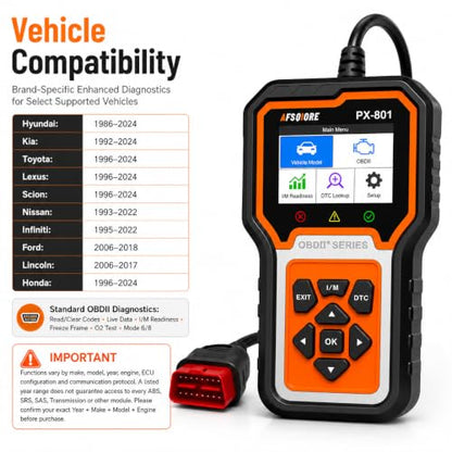 OBD2 Scanner Check Engine Light Car Code Reader Clear Error Codes ABS SRS SAS Etc Full Vehicle System Diagnostics Tool Compatible with Toyota Honda Ford
