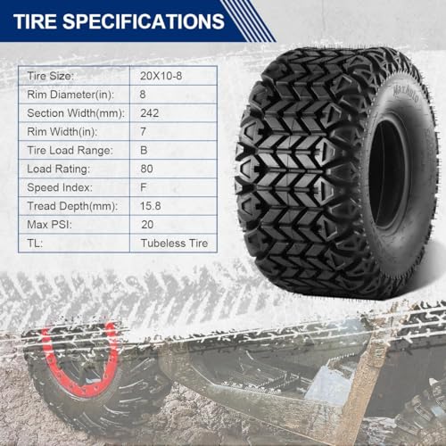 MaxAuto AT20X10-8 Hilly Lawn ATV Tire,20x10x8 Replacement for All Trail Rear Tires,Lawn Mower Tractor Tire,Golf Cart Turf Tires,4-Ply Tubeless,2 Pack - size: 20X10-8