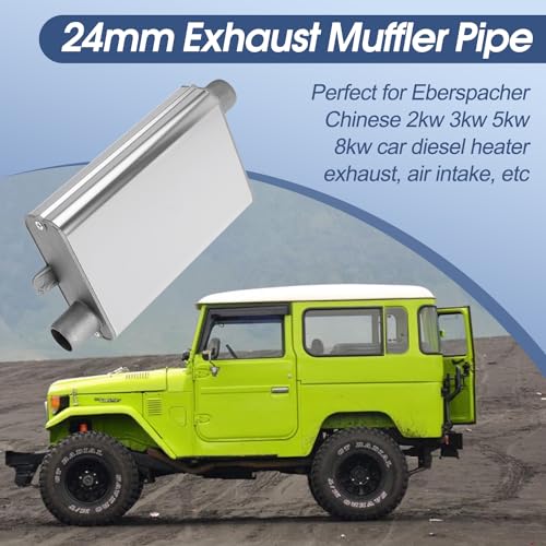 24mm Exhaust Muffler Pipe Upgraded for Chinese for Eberspacher Diesel Heaters Air Compressor with 2 clamps and screws, Silver - color: Silver