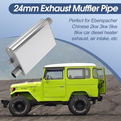 24mm Exhaust Muffler Pipe Upgraded for Chinese for Eberspacher Diesel Heaters Air Compressor with 2 clamps and screws, Silver - color: Silver
