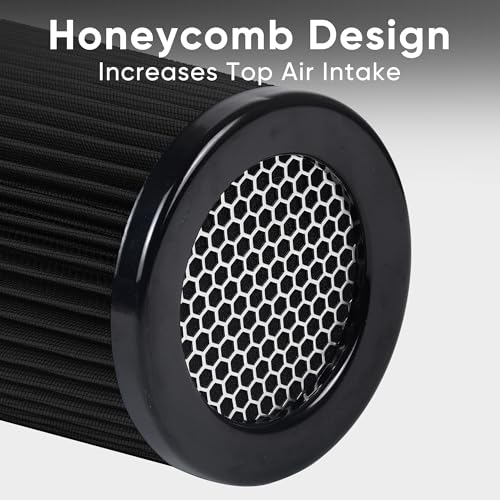 6" 152mm Inlet Cold Air Intake Filter High Flow Honeycomb Top Replacement Clamp-On Air Filter High Performance Washable Cone Filter 170mm Tall Black - color: Black