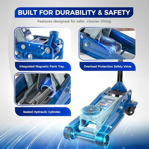 Hantec Floor Jack 2.5-Ton (5,000 lbs) Low Profile Hydraulic Trolley Jack HGP9 – Quick Lift Pump, Lift Range 3.3" to 14.6", Built-in Safety Valve & 360° Swivel Saddle for Cars, SUVs and Trucks