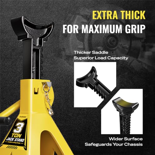AUTOWN Jack Stands 3 Ton, Double Locking Heavy Duty Car Jack Stand, 1 Pair - color: Bright Yellow (Standard Duty)