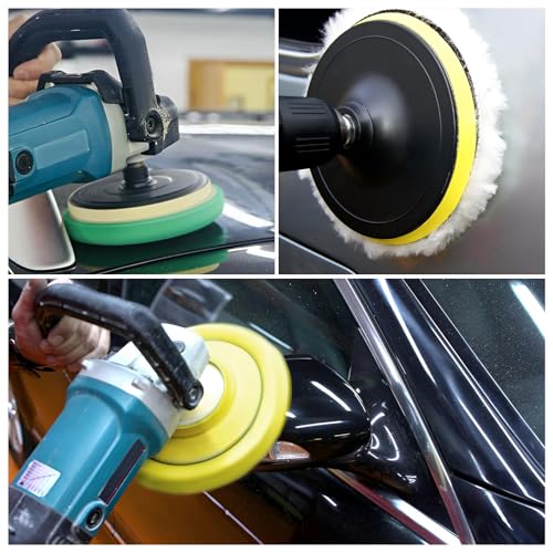 5PCS 6 Inch Polishing Pads, Heavy Duty Sponge & Soft Microfiber Hook and Loop Car Buffer Pad Set, 150mm Buffing Sponge Auto Detailing Wax Applicator Fits 5.5" Backing Plate