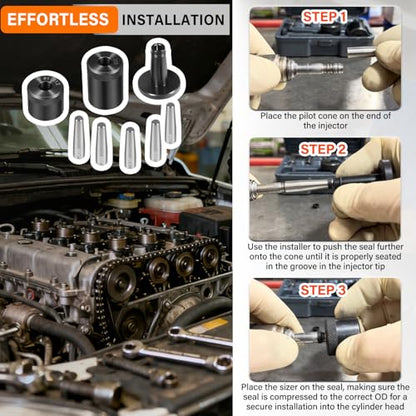 34720 Injector Seal Installer Kit 8Pcs Fits for Ford GM and Subaru Engines etc. Precision Fuel Injector Seal Installation Tool