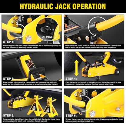 DNA Motoring 2 Ton Car Jack and Stands Kit Yellow - color: Yellow