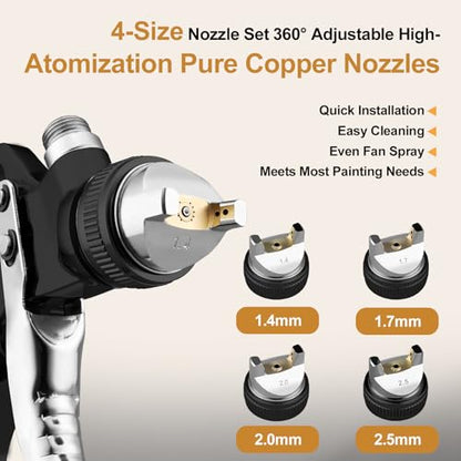 HVLP Spray Gun Premium Kit, Automotive Paint Gun 1.4/1.7/2.0/2.5mm Nozzles - color: Black